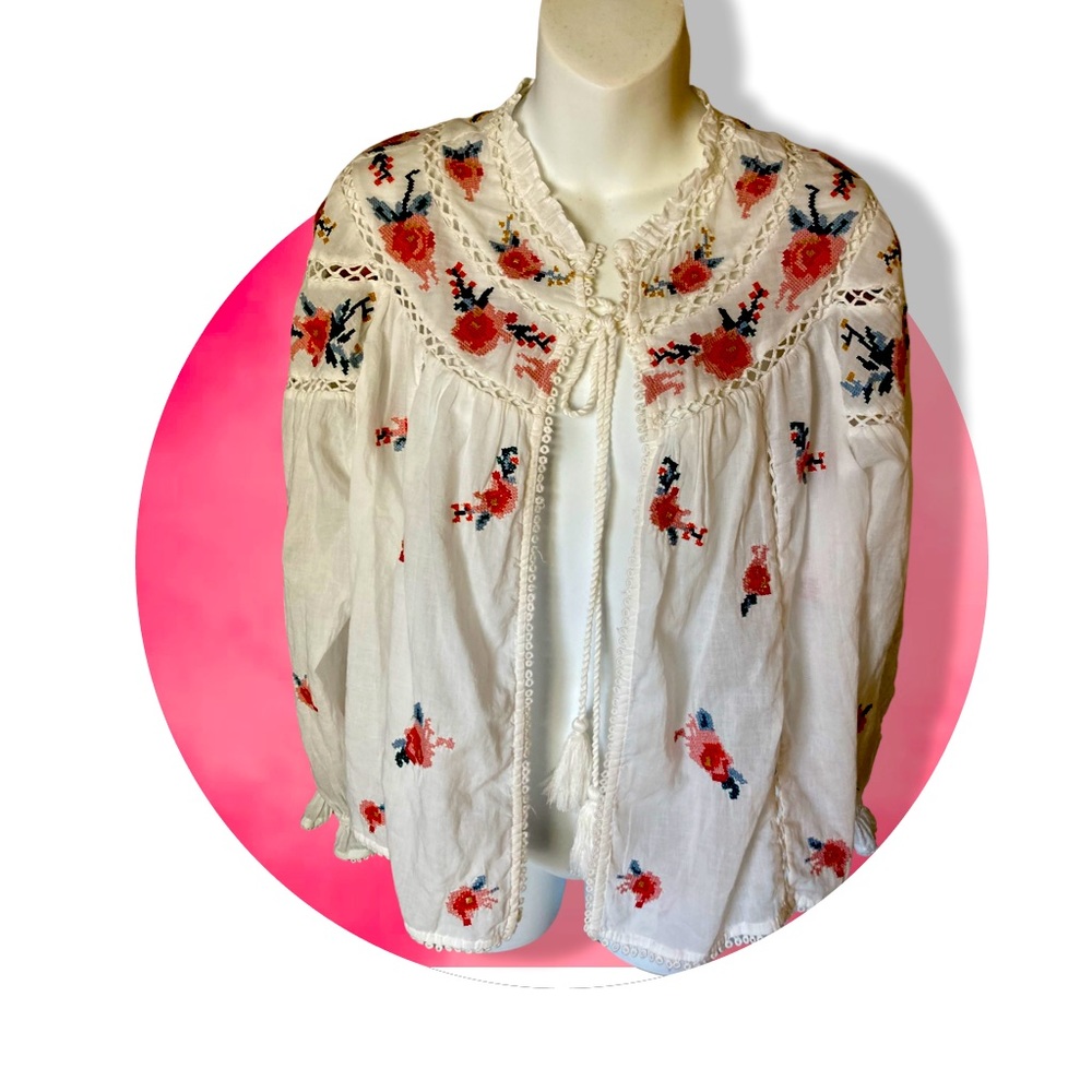 ZARA Embellished Embroidered Jacket , Cotton Jacket , White Linen Shirt